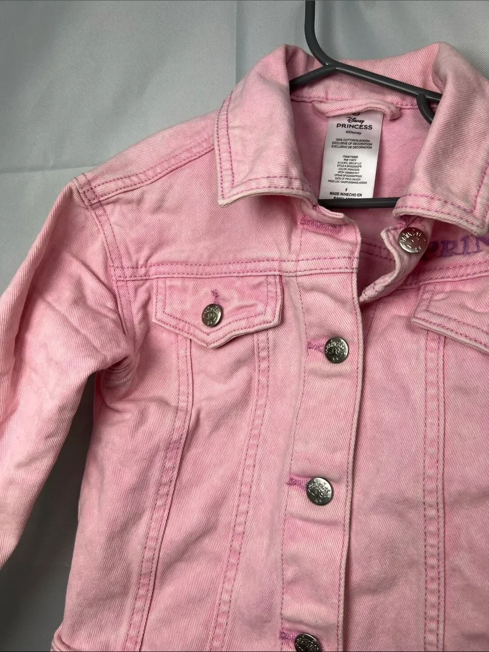 Disney Princess pink denim jacket with princess embroidery and graphic size 5